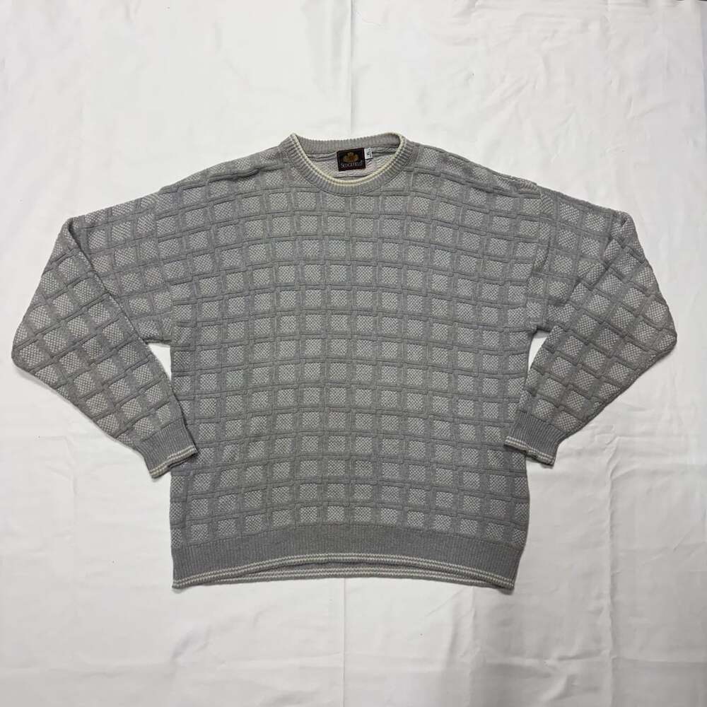 Sedgefield Textured Grid 100% Cotton Crewneck Sweater Size XL